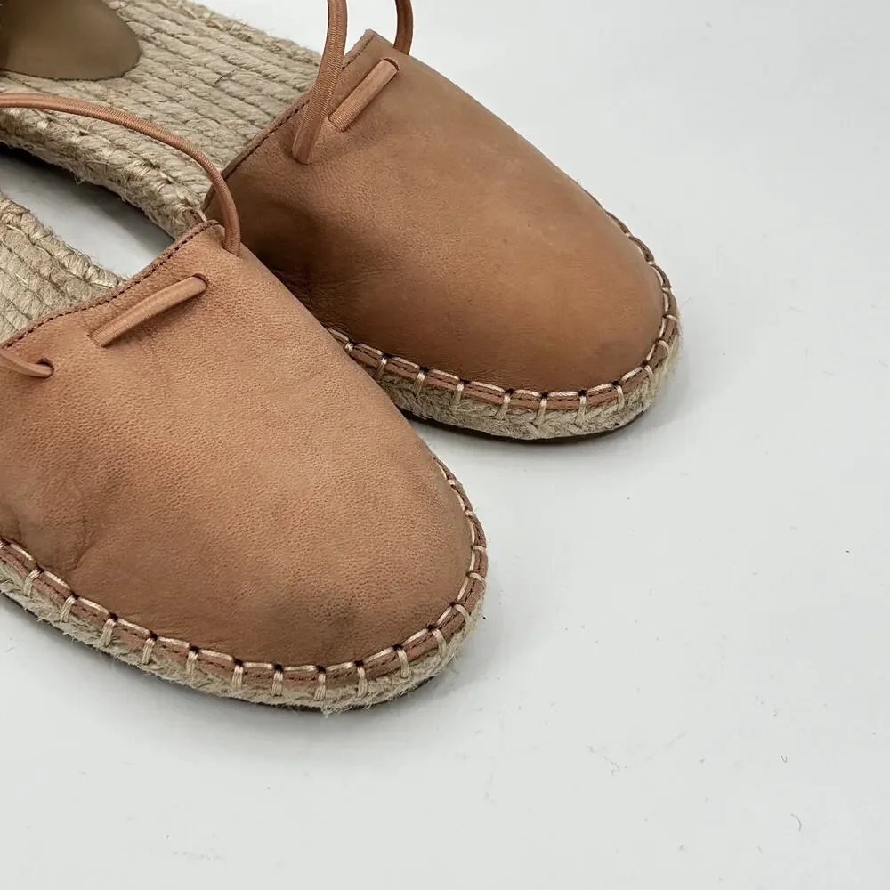 NWOT Eileen Fisher D’Orsay Lee Espadrille Flat Sandals 5 Tan Latte Leather